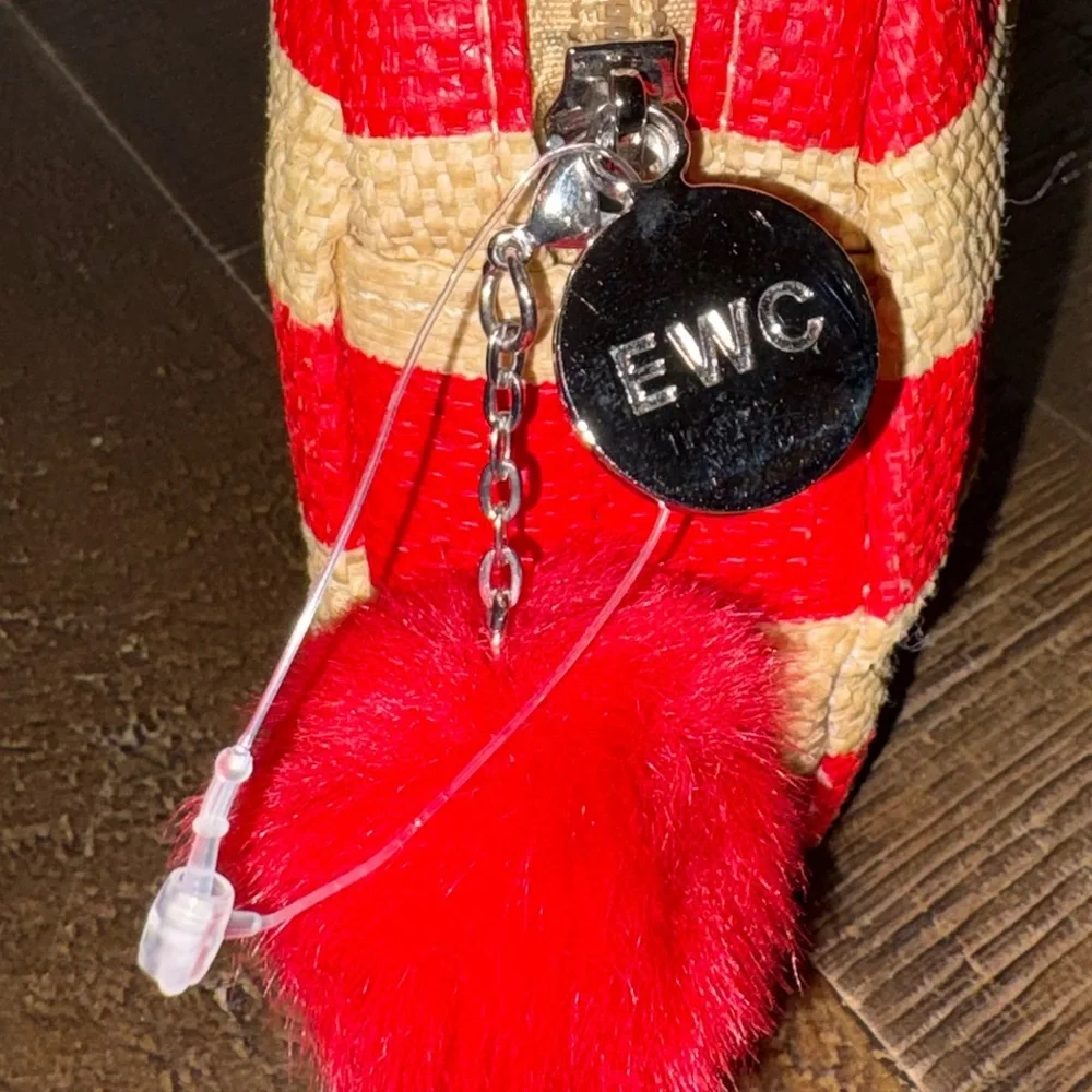 EWC Red and Tan Striped Cosmetic Bag
